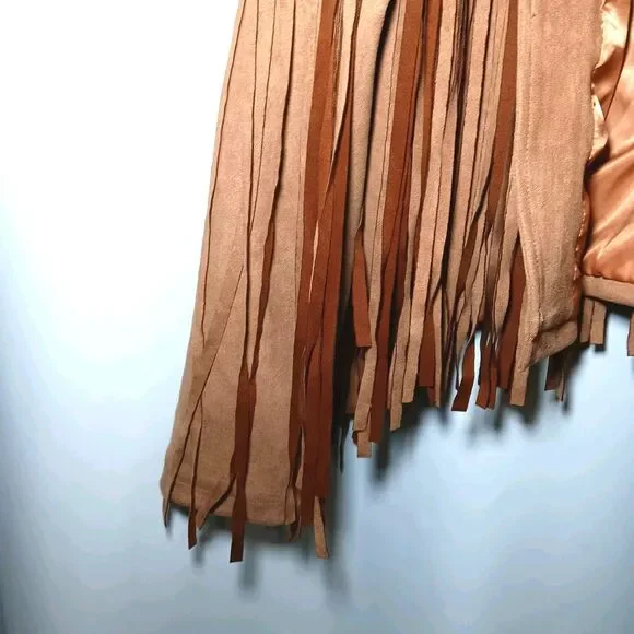 NWT Chartou Faux Suede Camel Color Jacket Sz M Cropped Fringe Open Front - Picture 3 of 10